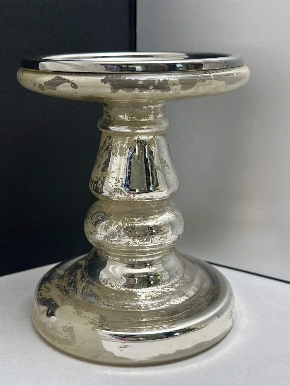 Pottery Barn Antiqued Silver Glass Candle Stands - Pair